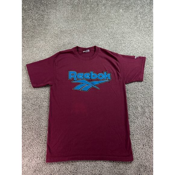 VTG 90s Reebok Shirt Mens L Maroon Blue Single Stitch Short Sleeve USA Made - Picture 2 of 10